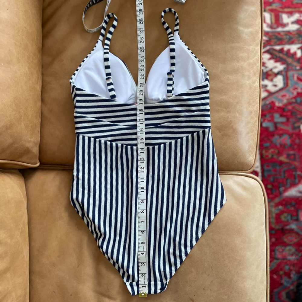 Boden Navy & White Vertical Stripe One-Piece Swimsuit - Picture 14 of 15